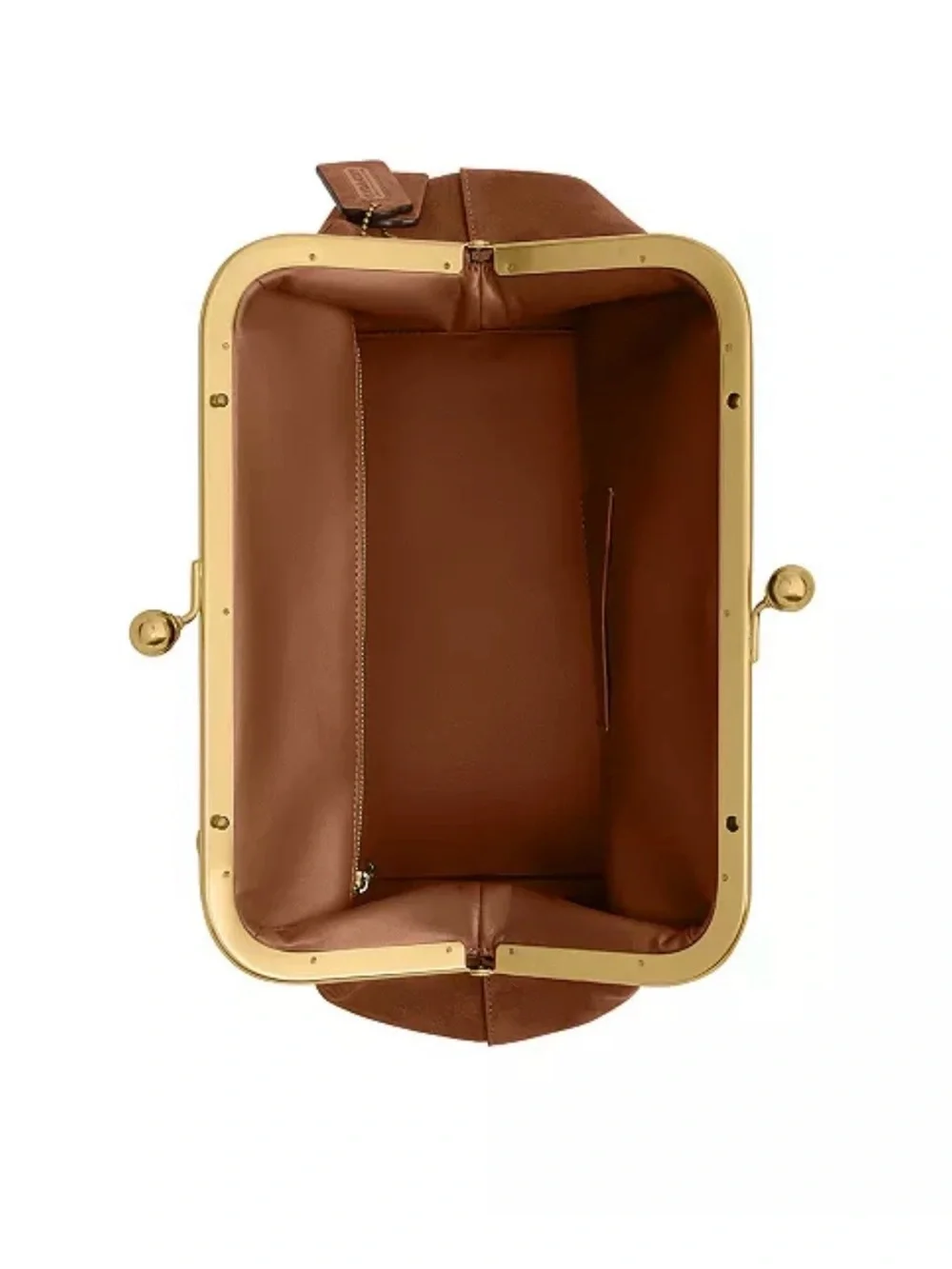 Coach Brown Suede Frame-Top Shoulder Bag with Gold Hardware